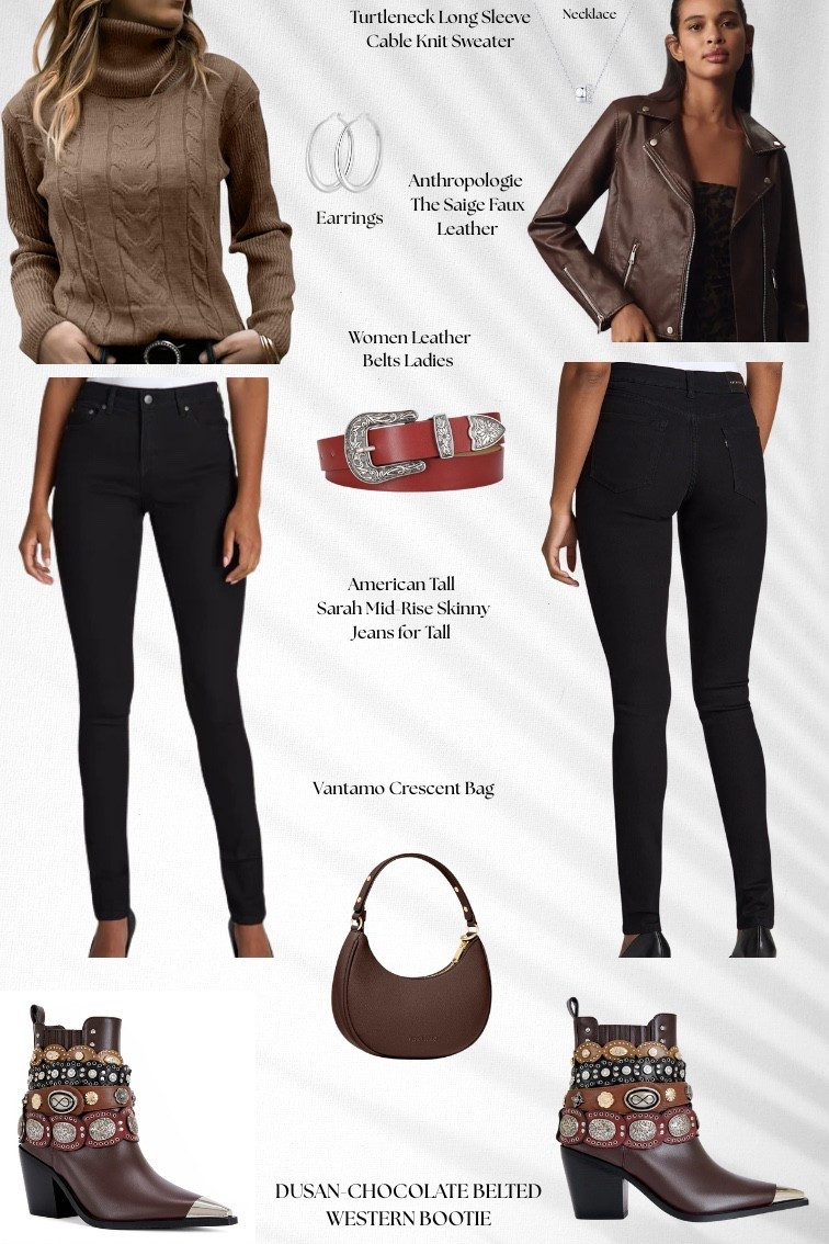 Cute elevated winter outfit! Turtle neck long sleeve, add leather coat, belt, jeans, handbag, and the cutest Azalea Wang boots. Western vibes 🔥

#LTKFindsUnder50 #LTKootd #LTKTall