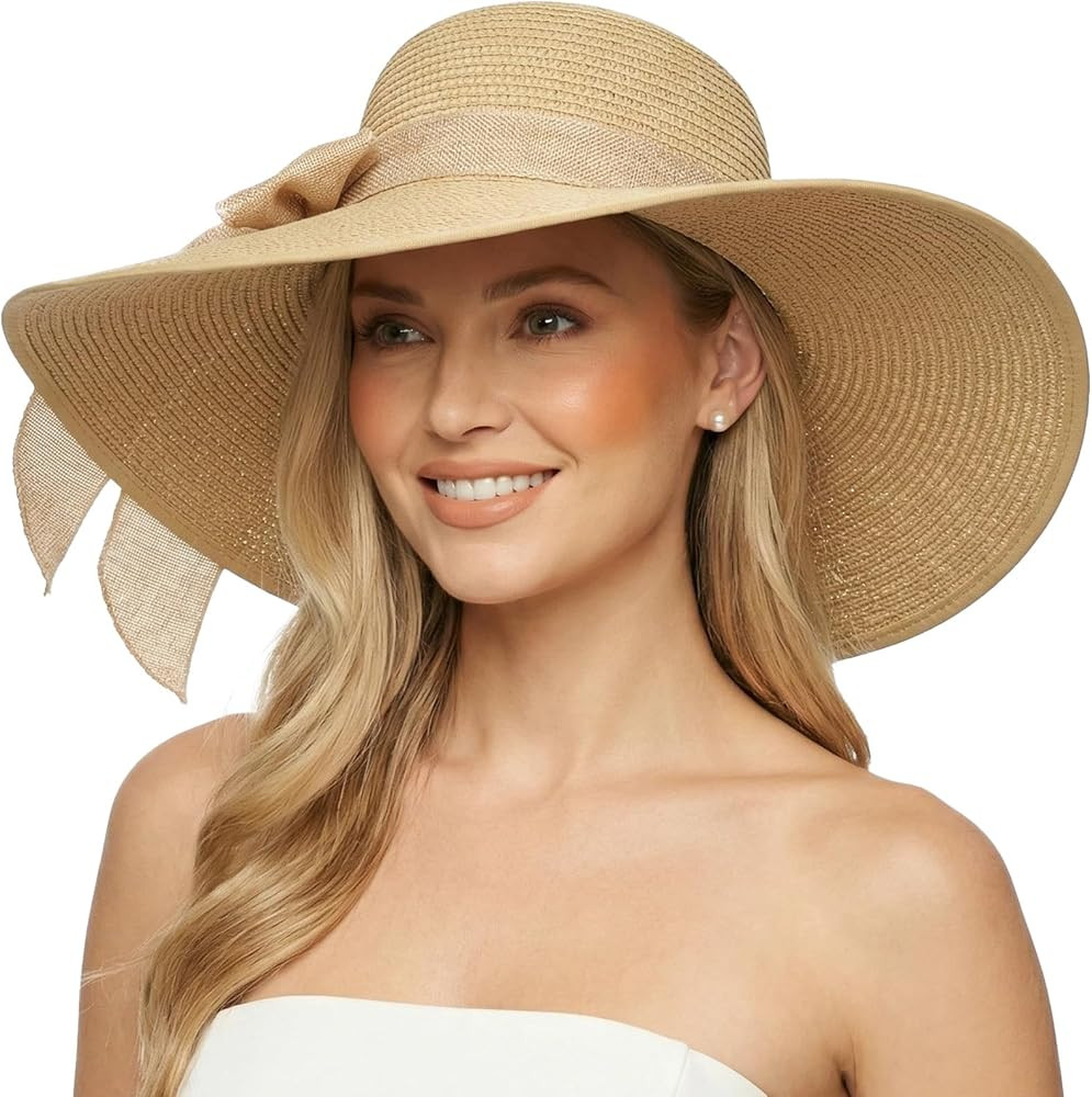 DRESHOW Beach Hats for Women Big Straw Wide Brim Summer Hat Floppy Foldable Roll up Cap Sun Hat U... | Amazon (US)