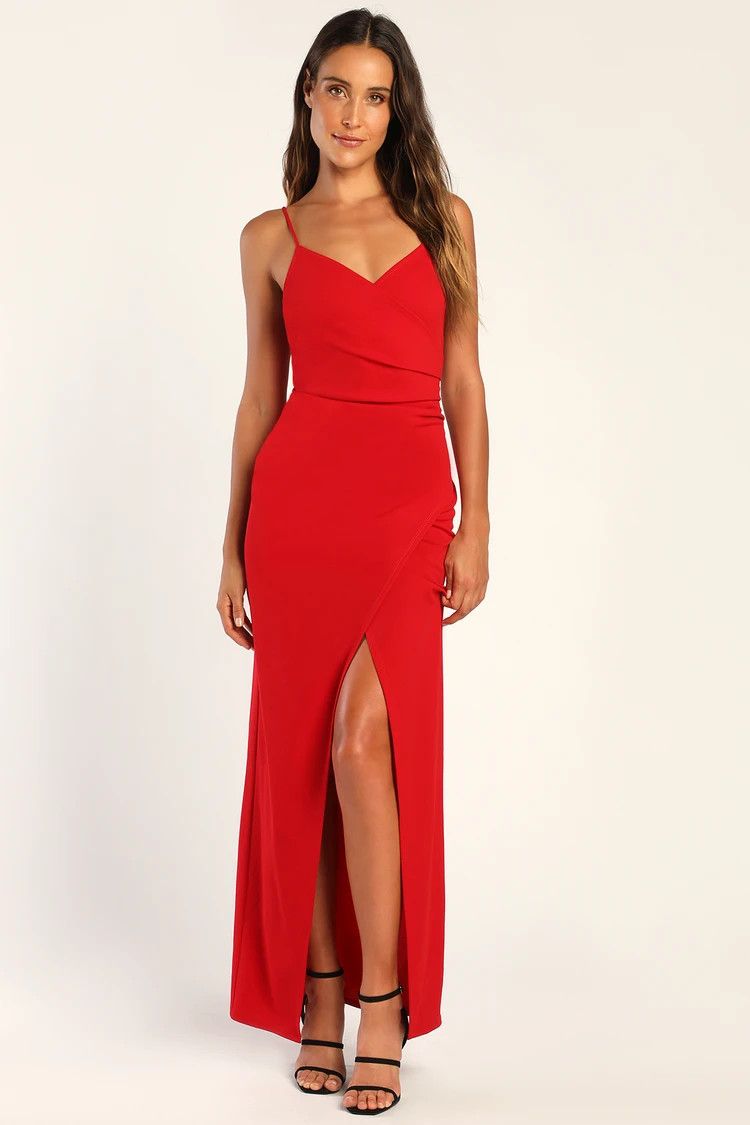 Red Ruched Surplice Maxi Dress | Red Dress Dresses | Red Dress Code | Red Formal Dress | Lulus (US)