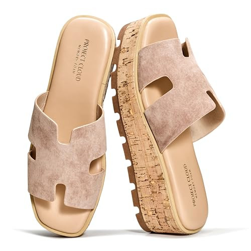 Project Cloud 100% Genuine Leather Wedge Platform Sandals Women Footwear - Memory Foam Insole and Non-Slip Platform Slides for Women - Lightweight Womens Sandals (MILA,SANSUE,8M) | Amazon (US)