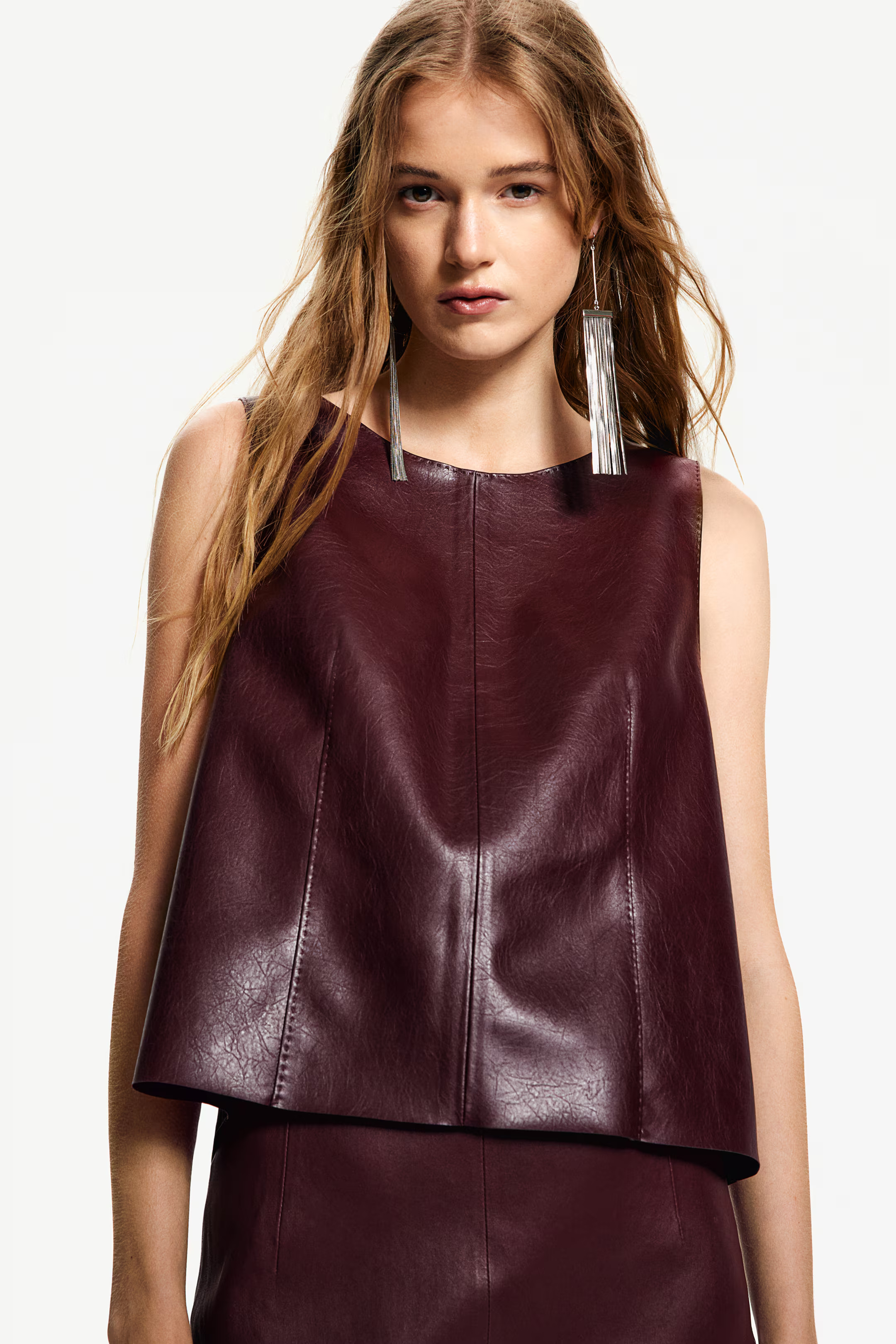 Coated Tank Top - Round Neck - Sleeveless - Burgundy - Ladies | H&M US | H&M (US + CA)