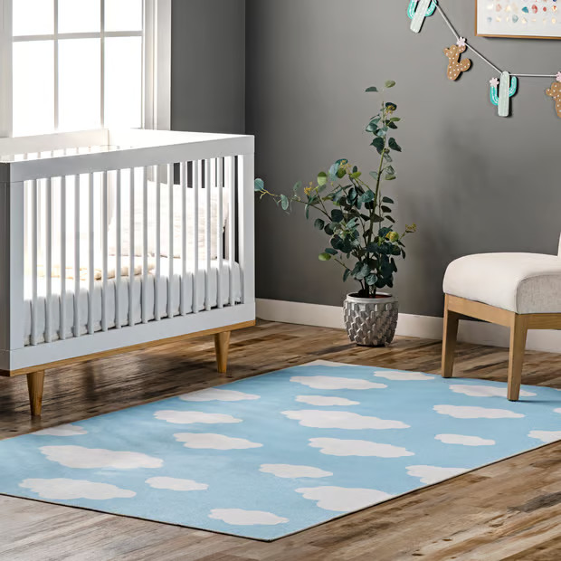 Light Blue Landon Clouds Kids Washable Area Rug | Rugs USA