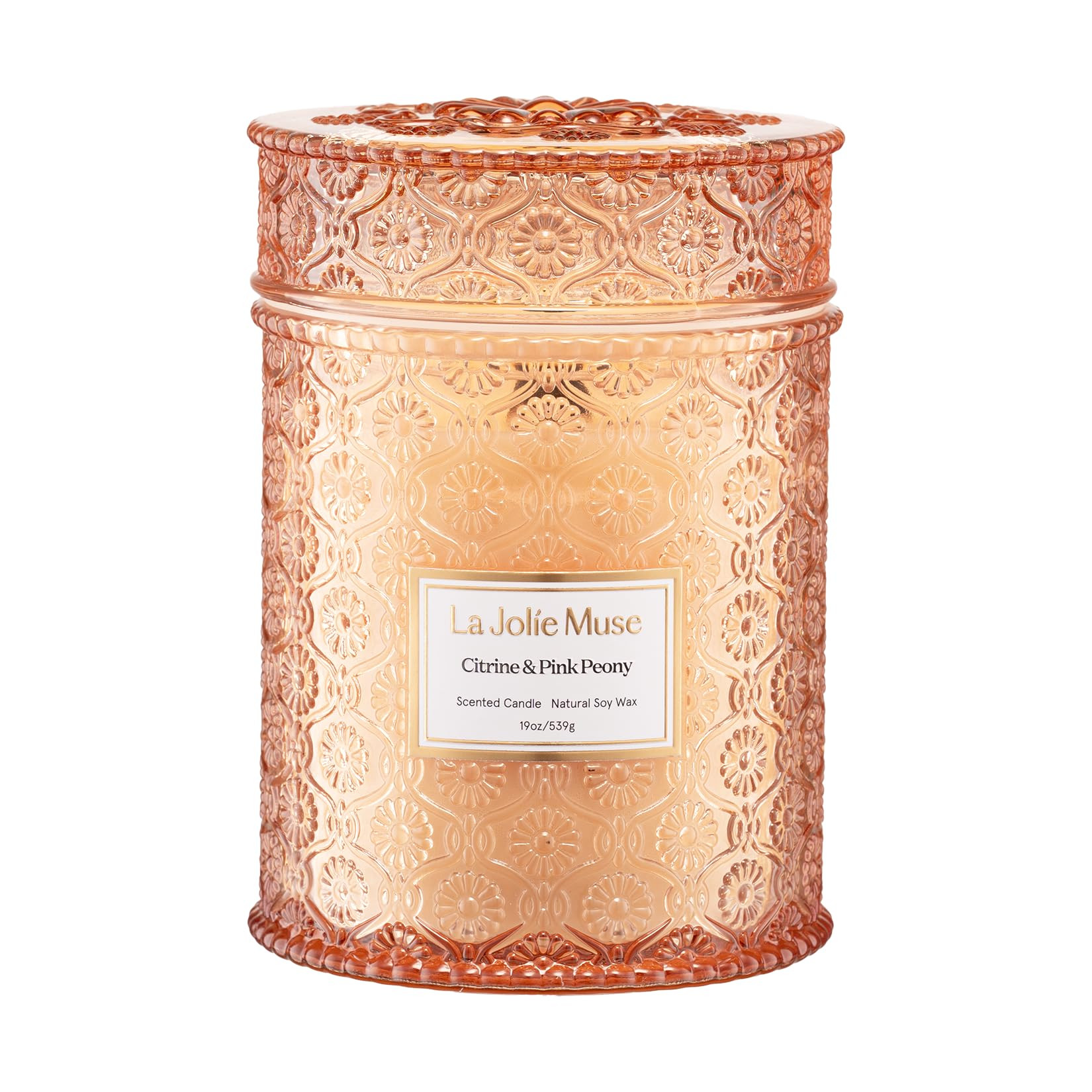 LA JOLIE MUSE Citrine & Pink Peony Scented Candle | Bergamot, Peony & Amber | 19 oz Large Wooden ... | Amazon (US)