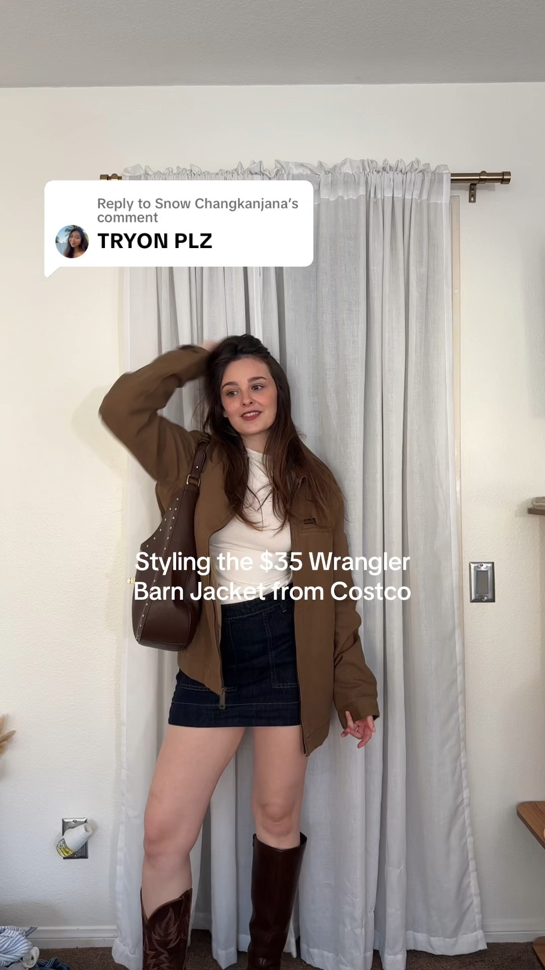 Style the viral Costco wrangler jacket - (jacket is in stores only but I liked a few similar ones!) cowboy boots are from bootbarn & brown heeled boots are from Windsor (sold out) 