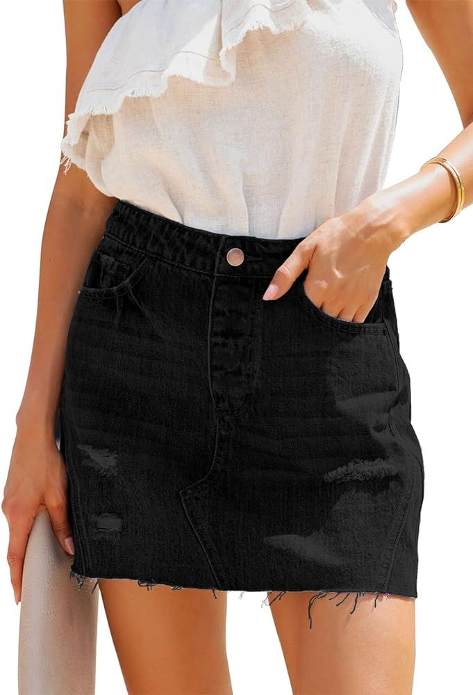 HERBATOMIA Women's Jean Mini Skirt High Waist Above Knee Length Bodycon Vintage Pocket Denim Summ... | Amazon (US)