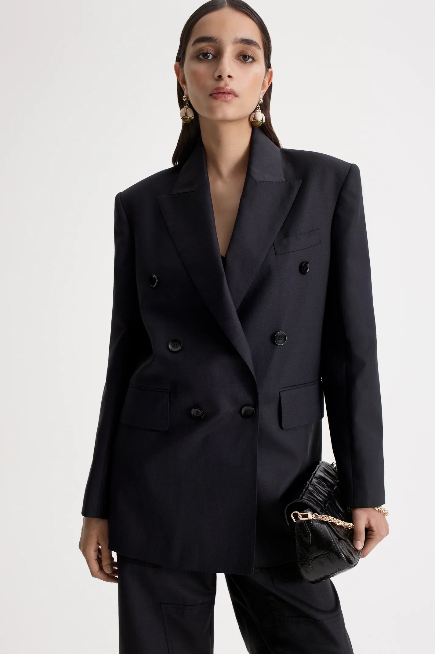 LINEN DOUBLE BREASTED JACKET - BLACK - Scanlan Theodore | Scanlan Theodore AU