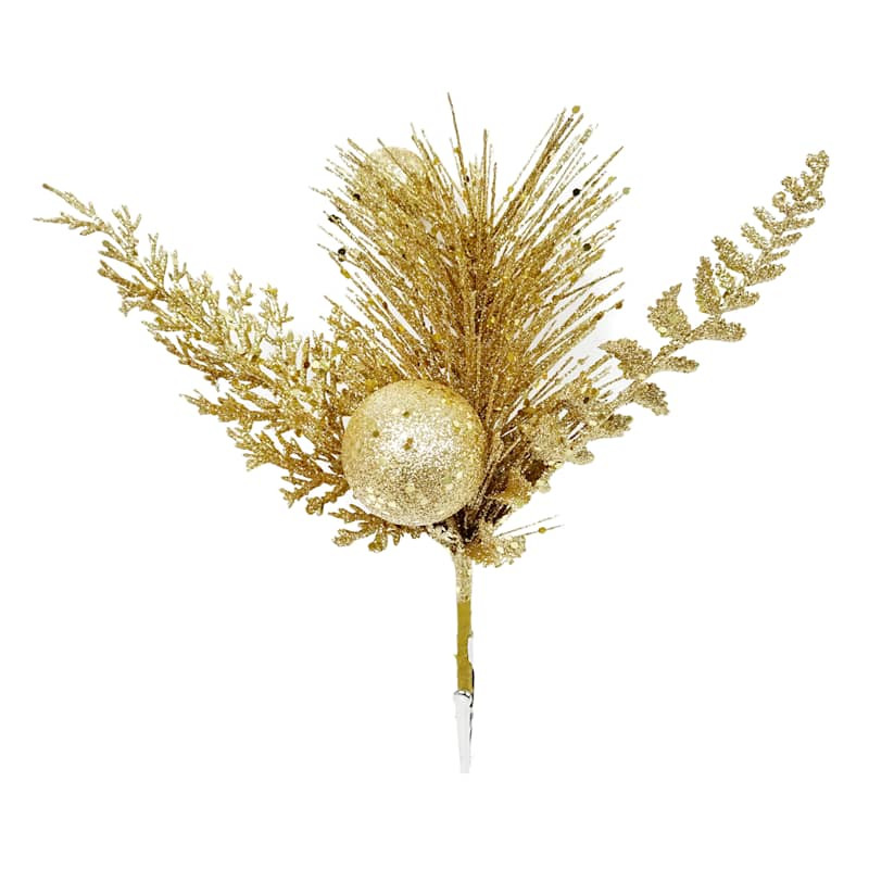 Glittered Leaf Pick Clip Ornament, 9.1" | At Home