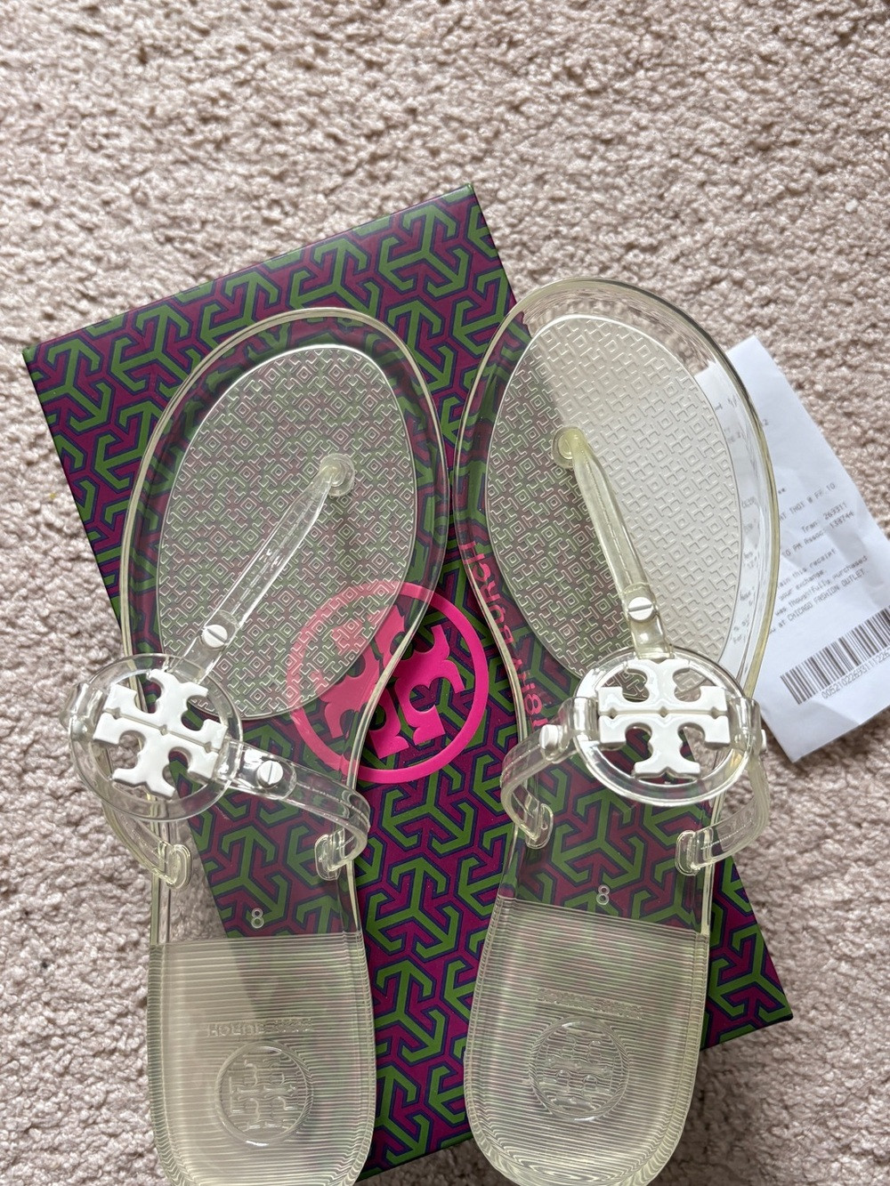 Tory Burch Transparent Jelly Sandals with Logo Medallion - Clear sizs 8 | Poshmark