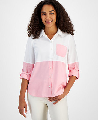 Nautica Jeans Women's Colorblock Button-Front Shirt - Macy's | Macy's