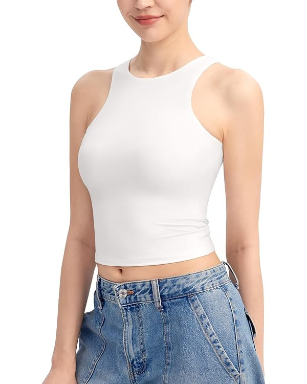 PUMIEY Women's High Neck Tank Top Sleeveless Summer Crop Tops for Women Smoke Cloud Pro Collectio... | Amazon (US)