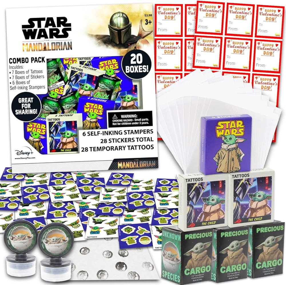 Baby Yoda Valentine's Day Classroom Gift Exchange Set - Bundle with 20 Mandalorian Party Favor Bo... | Amazon (US)