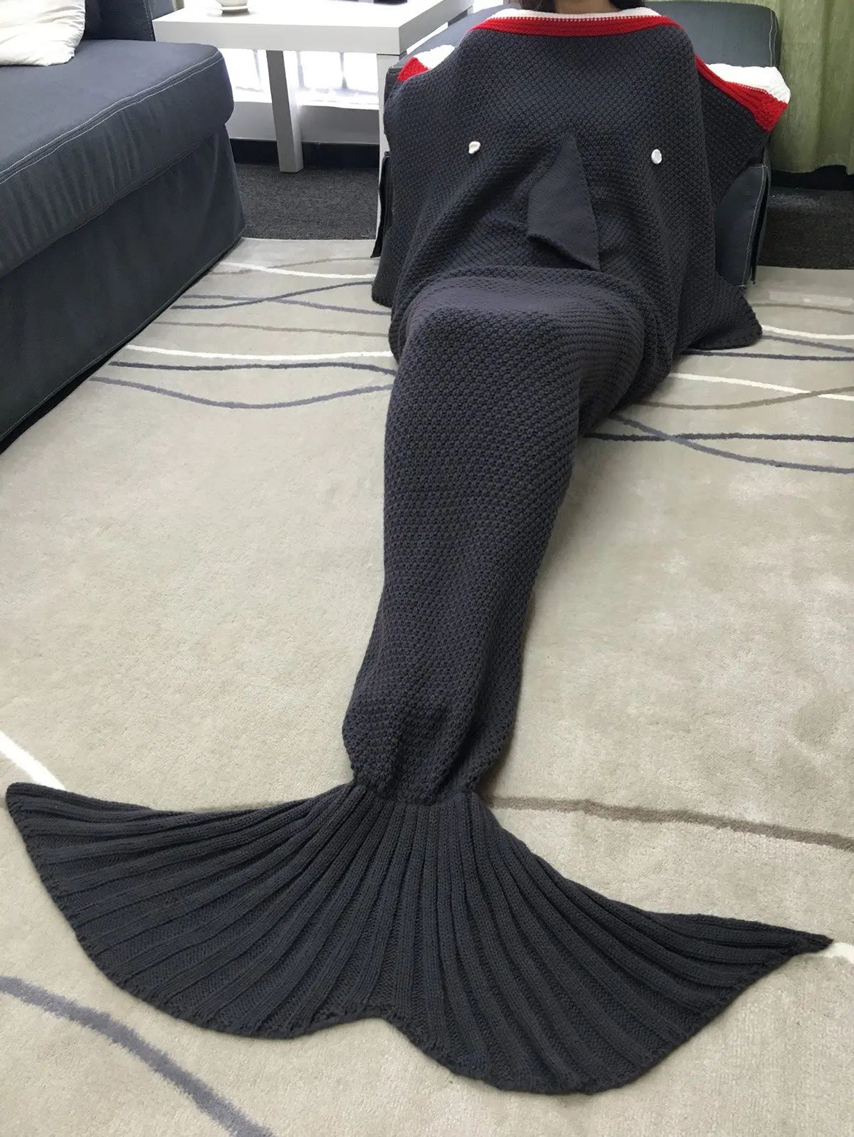 Warmth Crochet Knitting Shark Shape Mermaid Tail Blanket | Rosegal US