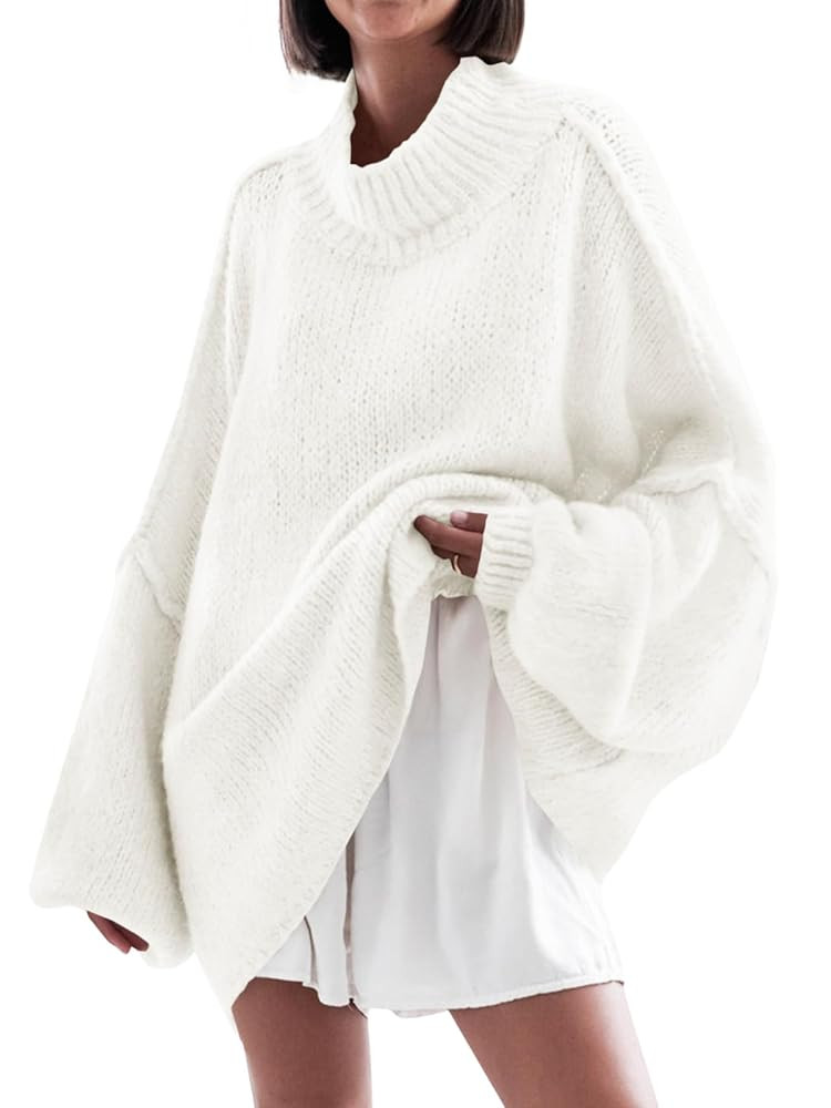 Saodimallsu Womens Oversized Sweaters Mock Neck Batwing Long Sleeve 2025 Fall Trendy Ribbed Knit ... | Amazon (US)