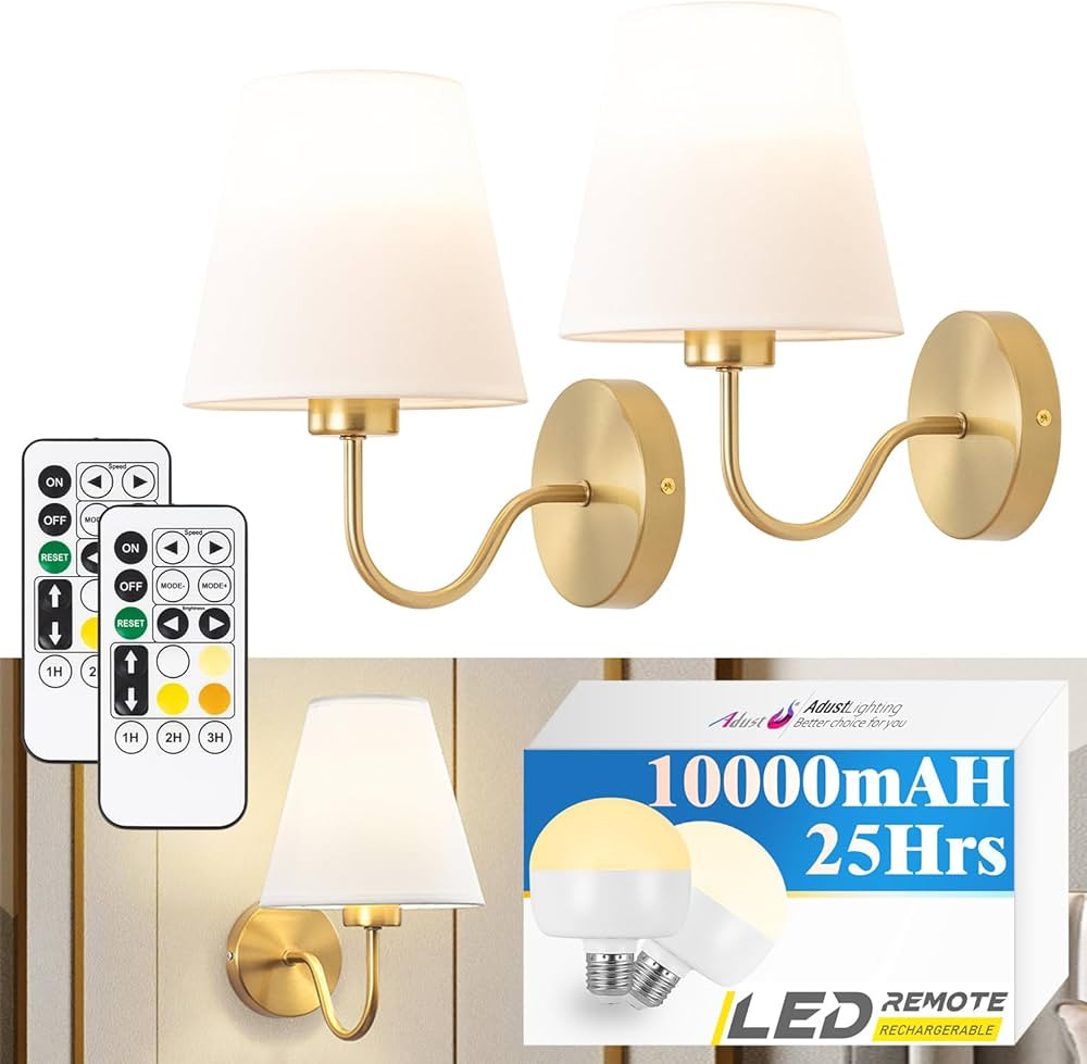 Adust Battery Operated Wall Sconce Light Fixure Set of Two Remote Control Dimmable Rechargeable L... | Amazon (US)