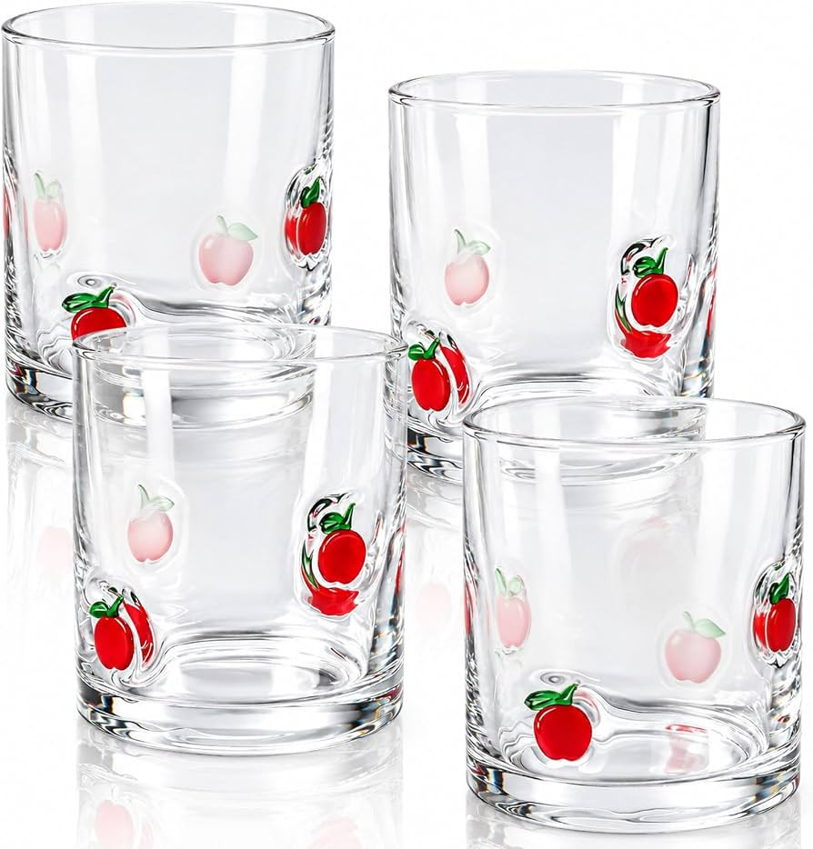 AnyDesign 4 Pcs Apple Icon Juice Glasses 14oz Stemless Wine Drinking Glass Cup for Fruit Birthday... | Amazon (US)