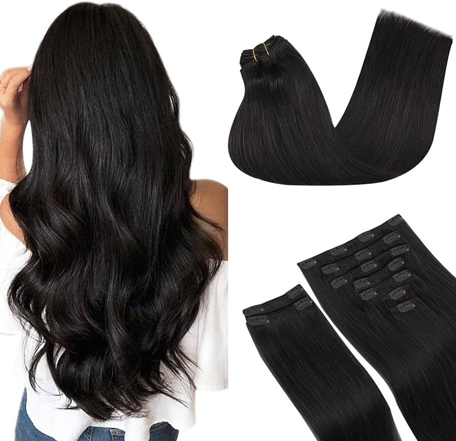 GOO GOO Clip in Hair Extensions Human Hair 9pcs 150g 18 inch Natural black Remy Hair Extensions C... | Amazon (US)