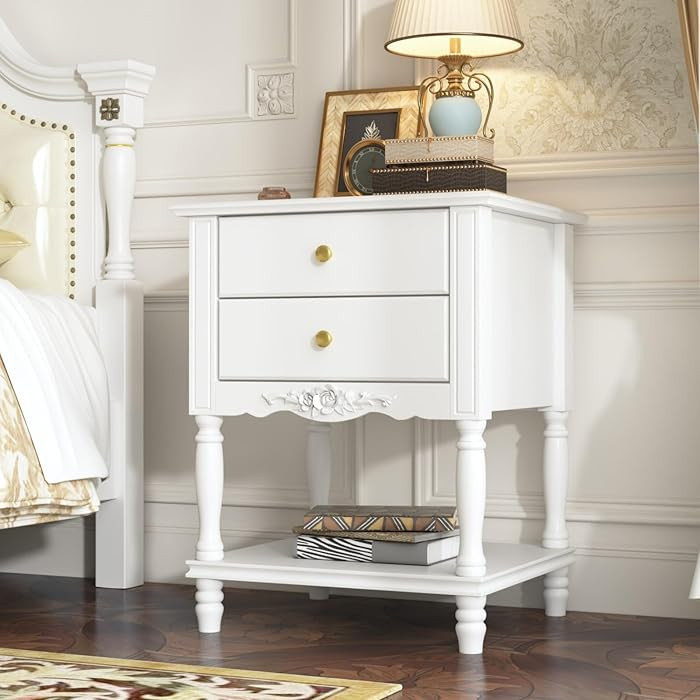 French Country Nightstand with 2 Drawers & Open Shelf, Accent End Bed Side Table with Wooden Legs... | Amazon (US)