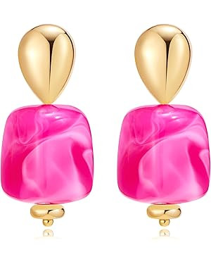 Chunky Acrylic Bead Earrings for Women, Colorful Statement Drop Dangle Earrings, Gold Tone Fashio... | Amazon (US)