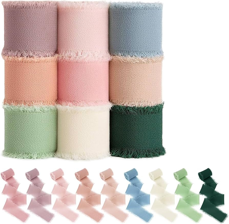 9 Rolls Chiffon Ribbon - 2yard x 9 Rolls Chiffon Silk Ribbon, Fringe Chiffon Ribbon, Ribbon Set f... | Amazon (US)