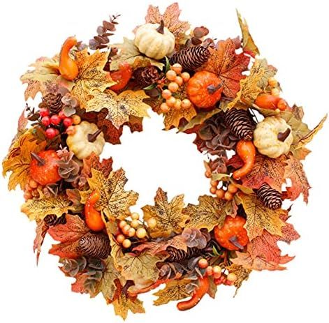20 Inch Fall Wreath Front Door Thanksgiving Wreath Autumn Harvest Wreath Artificial Farmhouse Wre... | Amazon (US)