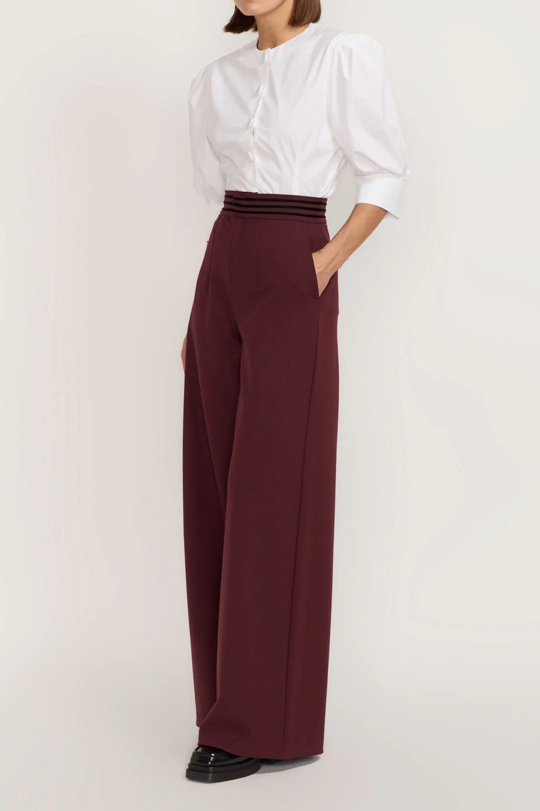 Tailor Burgundy Wide-Leg High-Waisted Trousers | COUPER
