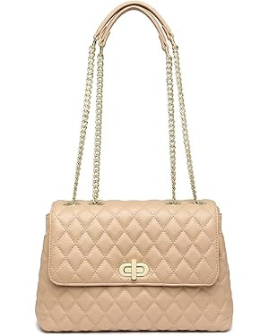 Quilted Crossbody Bags for Women, Trendy Roomy Shoulder Handbags with Flap Gold Hardware Chain Pu... | Amazon (US)