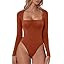 QINSEN Women's Sexy Square Neck Bodysuit Long Sleeve Double Lined Shirt Tops | Amazon (US)