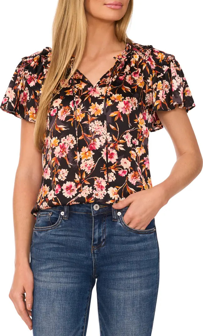 Floral Flutter Sleeve Top | Nordstrom