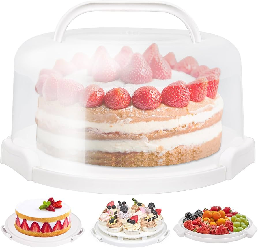 Ohuhu Cake Container, Cake Carrier with Lid and Handle BPA-Free Cake Holder for 10 inch Cake with... | Amazon (US)