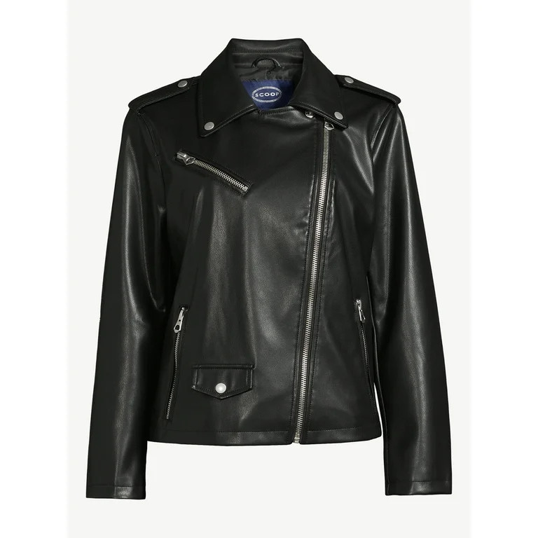 Scoop Women's Faux Leather Moto Jacket - Walmart.com | Walmart (US)