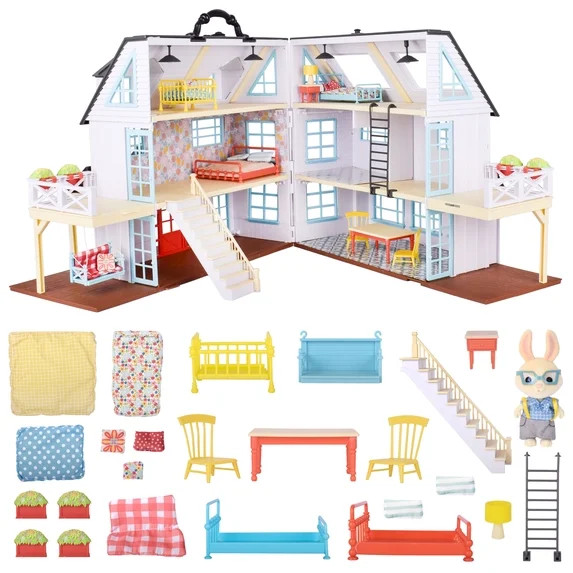 Honey Bee Acres Buzzby Farmhouse – 25 Piece Three-Story Country Dollhouse with Furniture & Excl... | Walmart (US)
