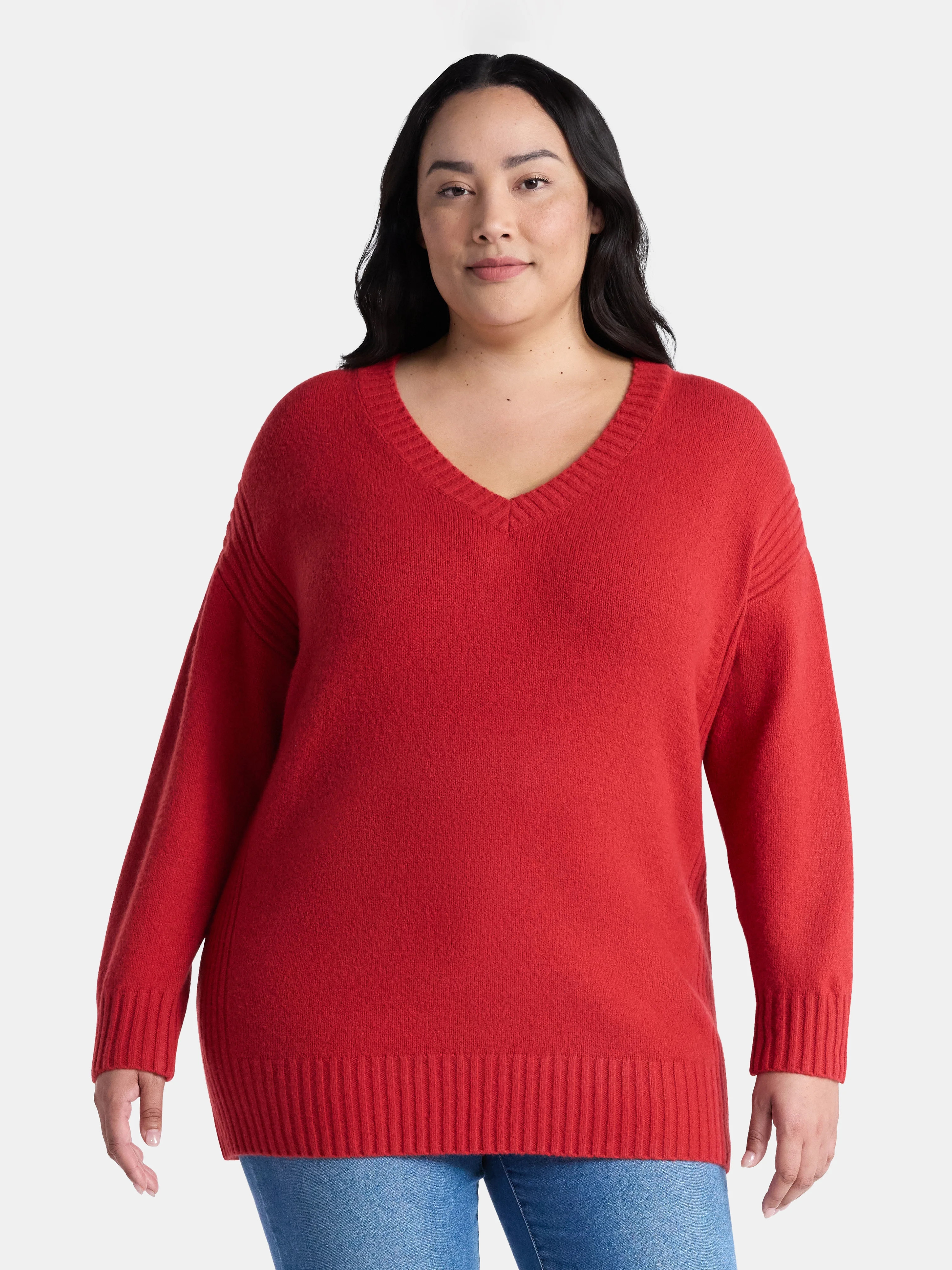Terra & Sky Women's Plus V Neck Tunic Sweater, Lightweight, Sizes 0X-5X - Walmart.com | Walmart (US)