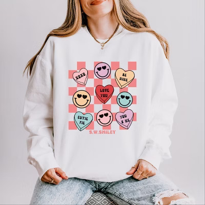 S.W.Smiley Candy Heart Smile Solid - Women's Lightweight Garment Dyed Sweatshirt | Target