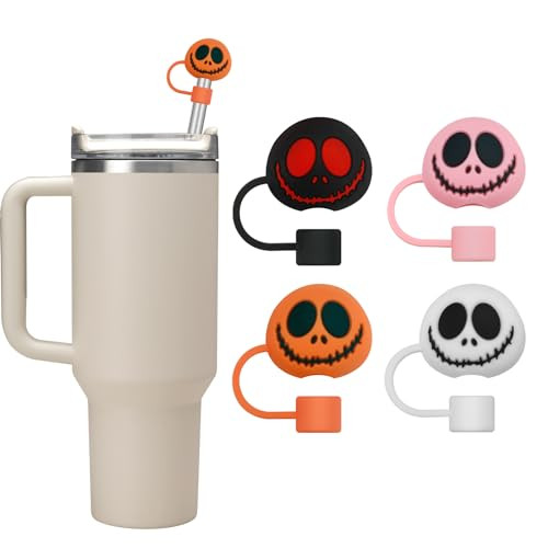 Halloween Silicone Straw Covers Cap for Stanley Cup, Cute Straw Topper for Stanley 30&40 Oz Tumbler, Reusable Dust-Proof Drinking Straw Cover, Set of 4 (Halloween Skull) | Amazon (US)