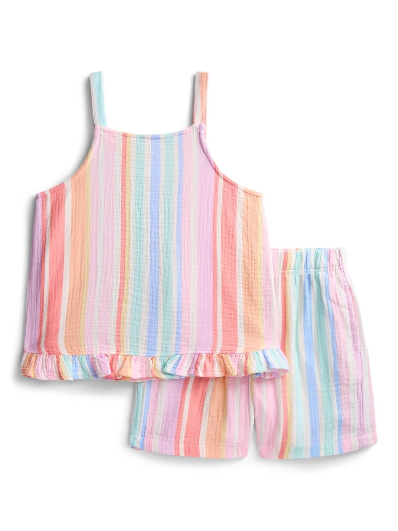 Wonder Nation Girls Textured Woven Cotton Top and Shorts Outfit Set, 2-Piece, Sizes 4-10 | Walmart (US)