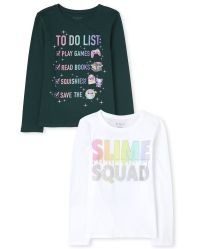 Girls Long Sleeve 'Slime Squad' and 'To Do List' Graphic Tee 2-Pack | The Children's Place