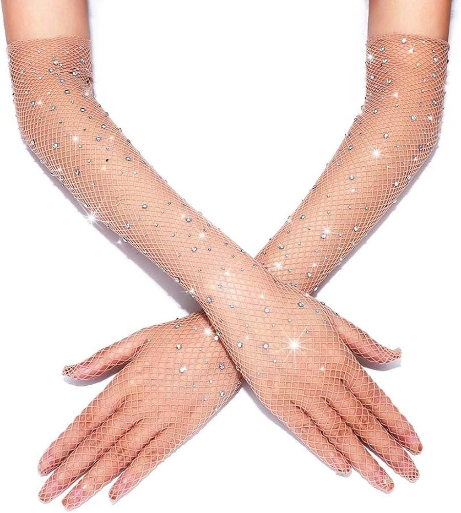 CASDRE Rhinestone Long Fishnet Gloves Mesh Rave Gloves Bling Elbow Length Evening Party Glove for... | Amazon (US)