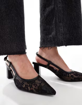 RAID Wide Fit Leroy slingback pumps in black lace | ASOS (Global)