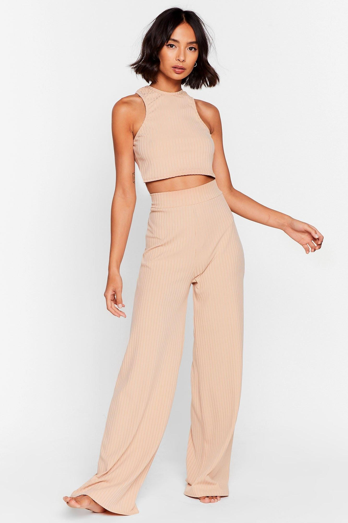 Racerback to Bed Ribbed Wide-Leg Pants Lounge Set | NastyGal (US & CA)