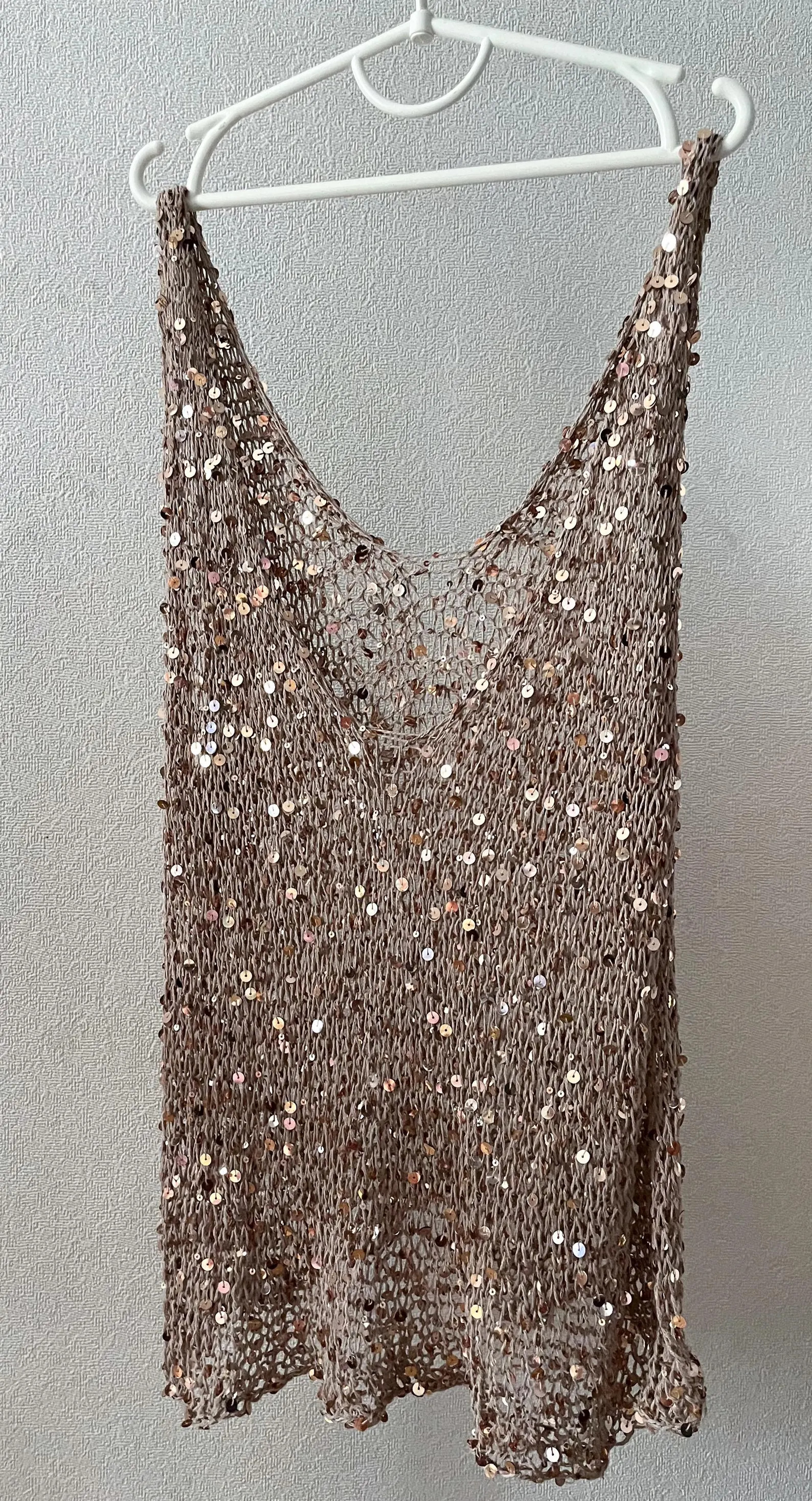 Gold beige knit mesh sequins top/knit sequin crop top/cotton knit sequin vest/shiny disco knit to... | Etsy (US)