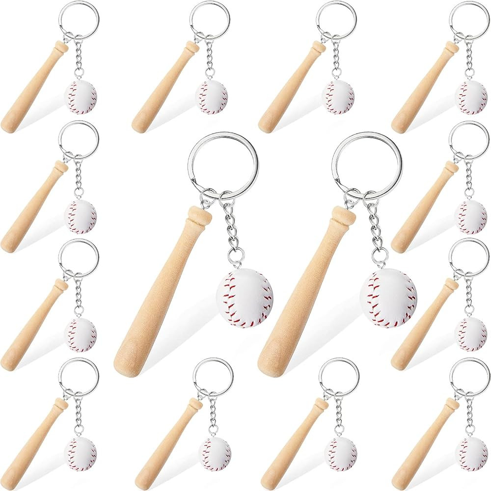 Hicarer 16 Pieces Mini Baseball Keychain with Wooden Bat for Sports Theme Party Team Souvenir Ath... | Amazon (US)
