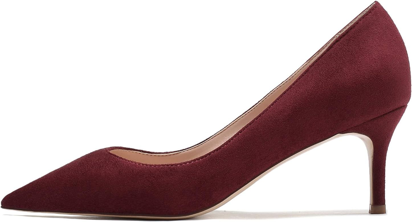 YODEKS Women's Kitten Heel Pumps Pointed Toe Slip On Classic Mid Heel Dress Shoes | Amazon (US)