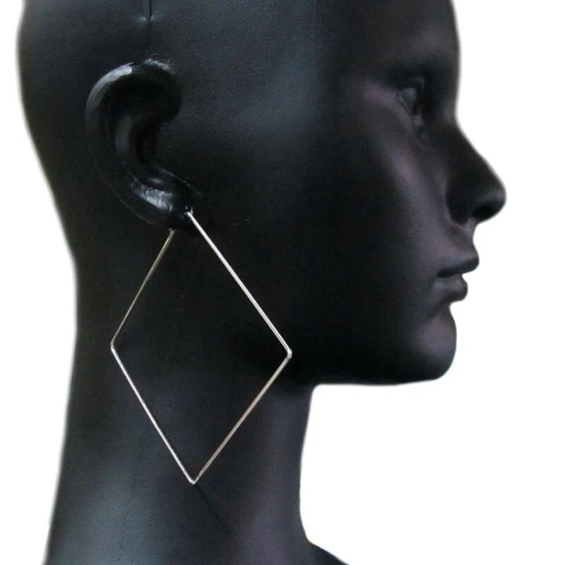 3.5" Silver Hoop Earrings, Sterling Silver Square Hoops Solid Square Wire Earrings Boho Large Hoop Silver Earrings For Supermodel Women | Etsy (Global)
