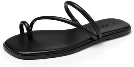 Rihero Women's Square Toe Flat Sandals With Strappy Thong Flip Flops | Metallic comfy slides, Sli... | Amazon (US)