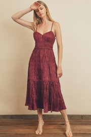 Marianne Pleated Satin Midi Dress - Burgundy | Petal & Pup (US)
