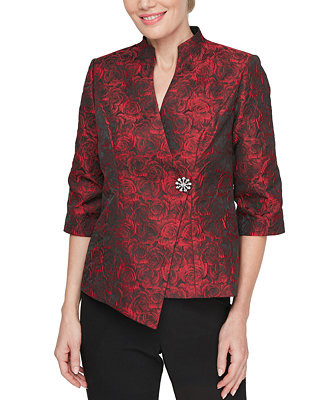 Alex Evenings Women's Floral-Jacquard Asymmetric High-Collar Top - Macy's | Macy's