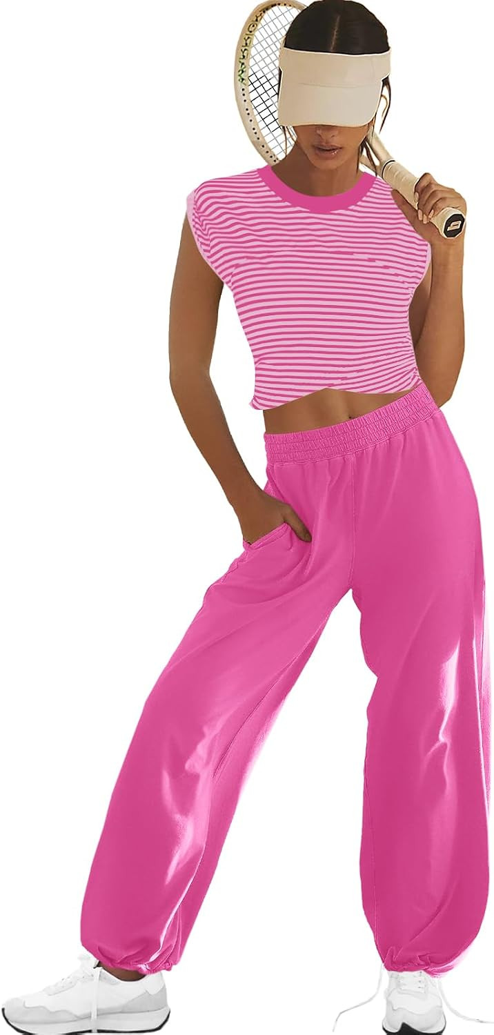 LAMISSCHE Womens Lounge Set Crop Top and Wide Leg pants Sets with Pockets | Amazon (US)