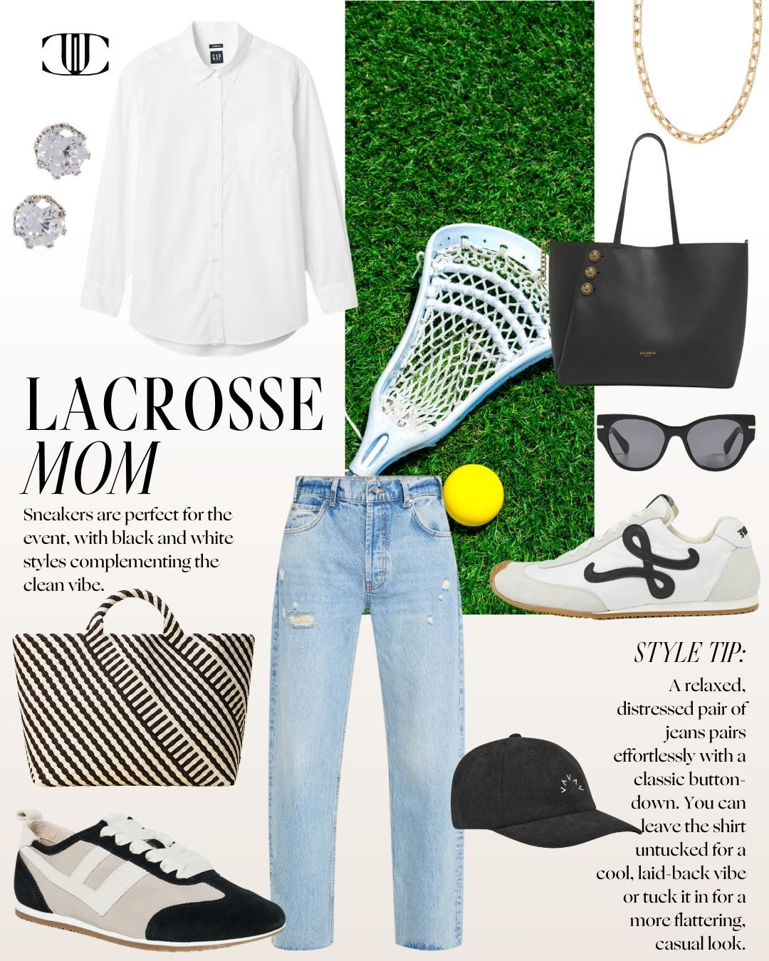 Lacrosse Mom Style

Casual outfit, spring outfit, tote bag, Poplin shirt, blouse, straight leg jeans, retro sneakers, leather tote bag, gold chain necklace, black sunglasses, baseball cap


#LTKStyleTip #LTKOver40 #LTKActive