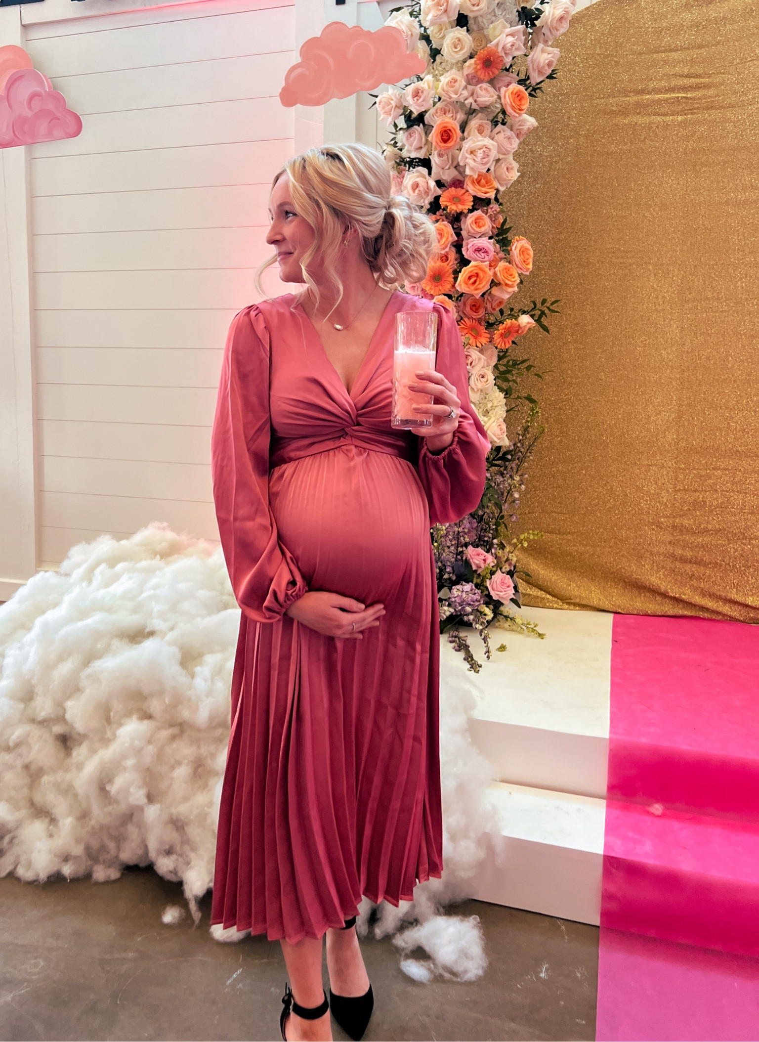 Maternity outfit, maternity, maternity dress, maternity shoot, galentines, valentines, date night dress, pleated dress, spring dress 

#LTKbump