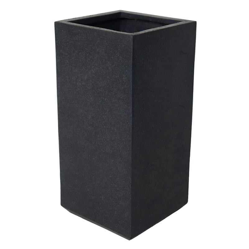 Black Travertine Tall Cube Outdoor Planter, Medium | At Home